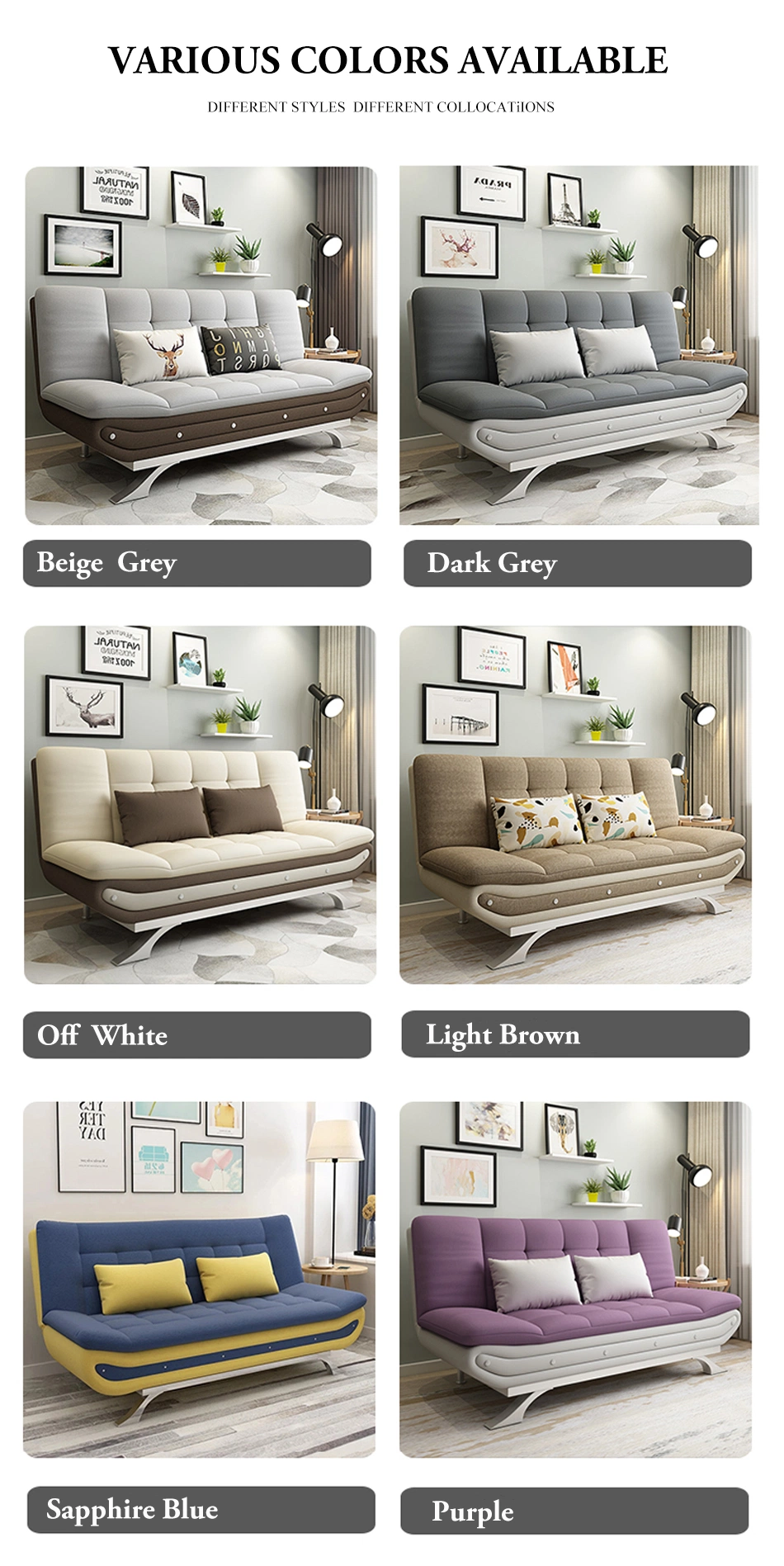 Space Saving Living Room Furniture Wood Frame Fabric Divan Sofa Cum Bed Folding Sleeper Sofa Bed